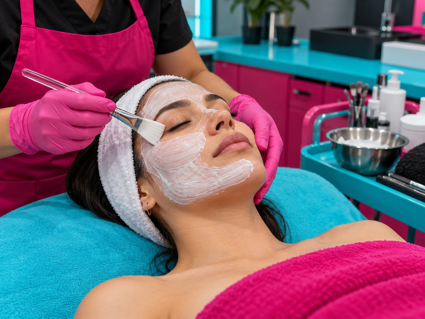 Imagen ilustrativa de detalle de cuidado facial con identidad cian y magenta