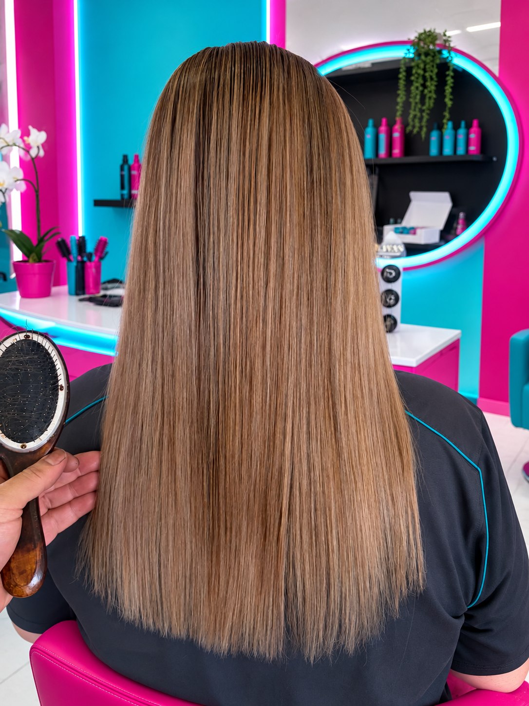 Cabello largo en tonos rubio miel, imagen adaptada a la marca de César Olivas